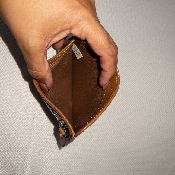 LODIS Pebbled Leather Zip Card Case Wallet Cognac Brown Minimalist Unisex - Picture 5 of 9